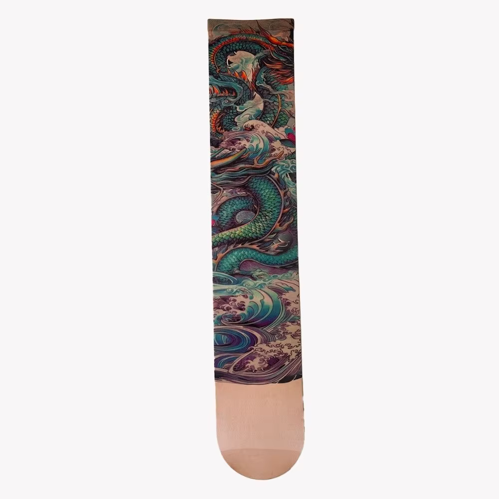 Chaussettes de tatouage intégral style japonais serpent, respirantes, élastiques, fines, sans couture, anti-UV, pour l'équitation