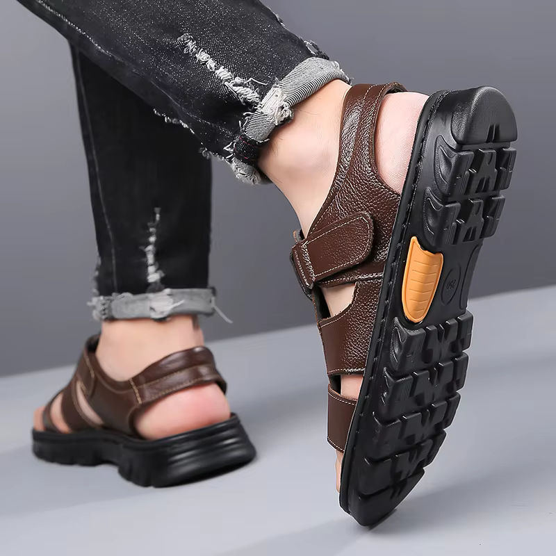 Sandales pour hommes, chaussures ajustables de couleur unie