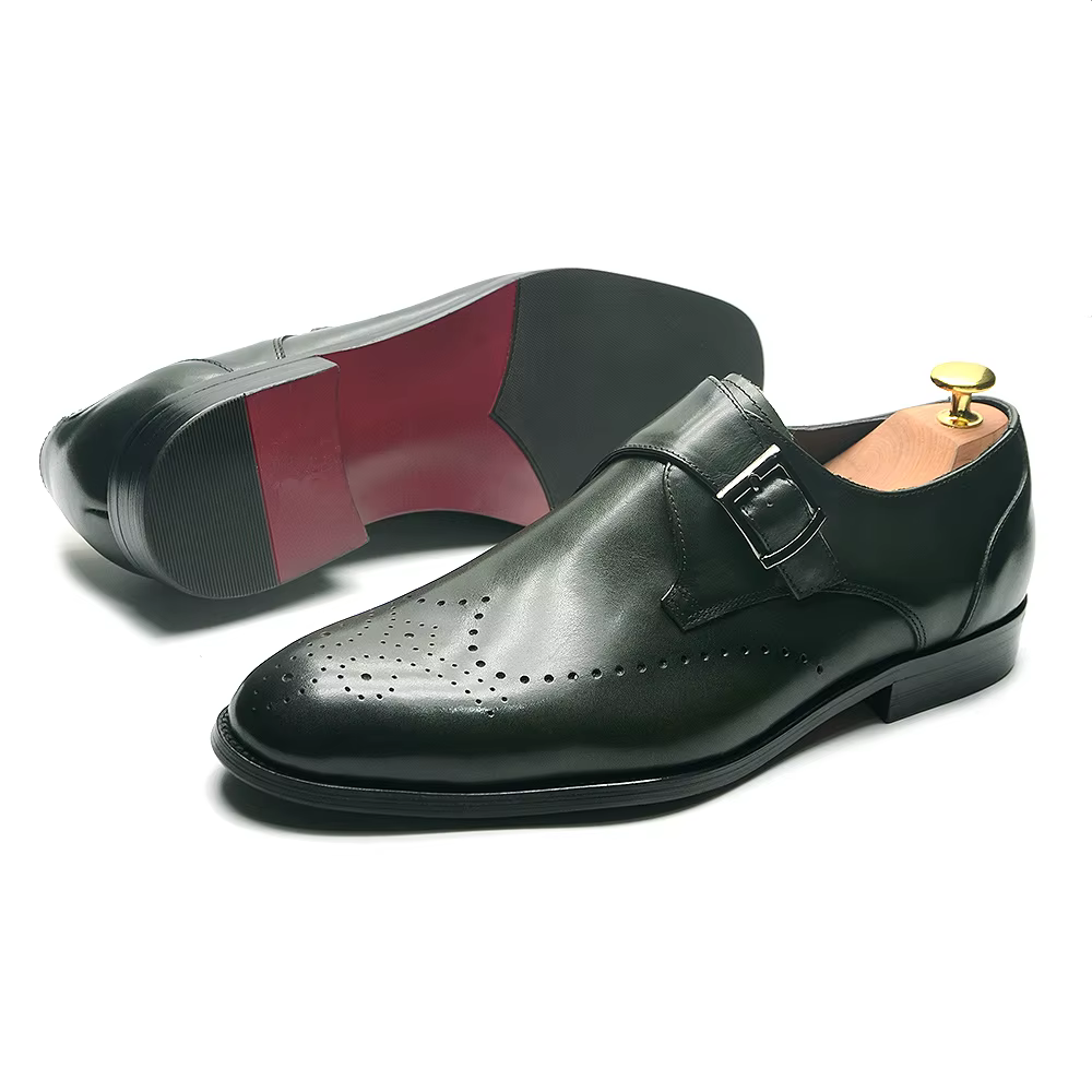Chaussures habillées élégantes pour hommes à boucle unique en cuir véritable