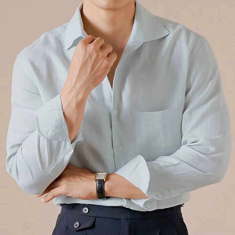 Style italien 100% chemise en lin hommes décontracté affaires couleur unie déplacements respirant printemps et automne Camisa Social Masculina
