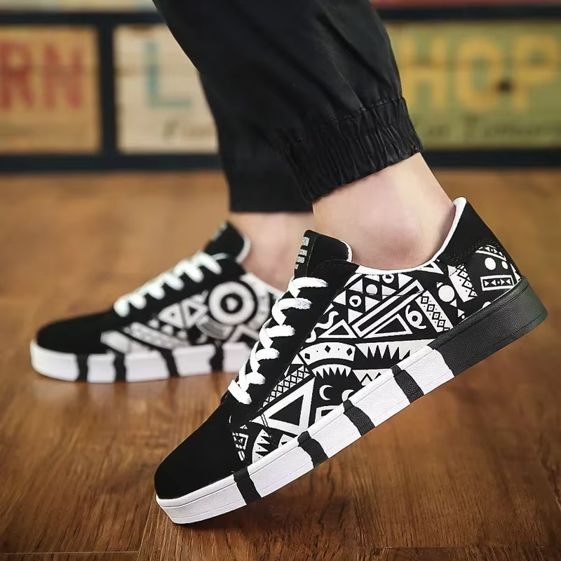 Baskets pour hommes Graffiti toile chaussures mode noir
