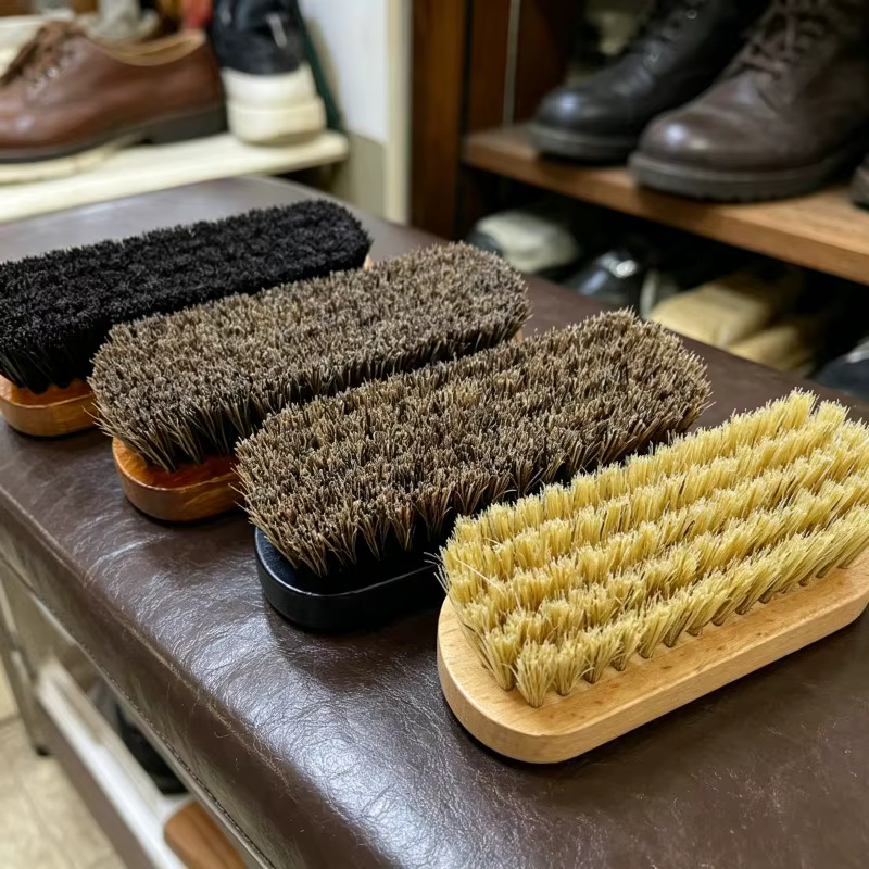 Brosse en bois à poils de cheval pour le nettoyage, l'entretien et le polissage des chaussures en cuir, le detailing des tableaux de bord et l'entretien des intérieurs de voiture, avec manche