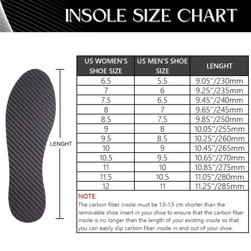 1 paire de semelles intérieures en Fiber de carbone de 1.2mm et semelle intérieure absorbant les chocs, fractures des pieds, Hallux Rigidus et Limitus, insert de chaussure rigide