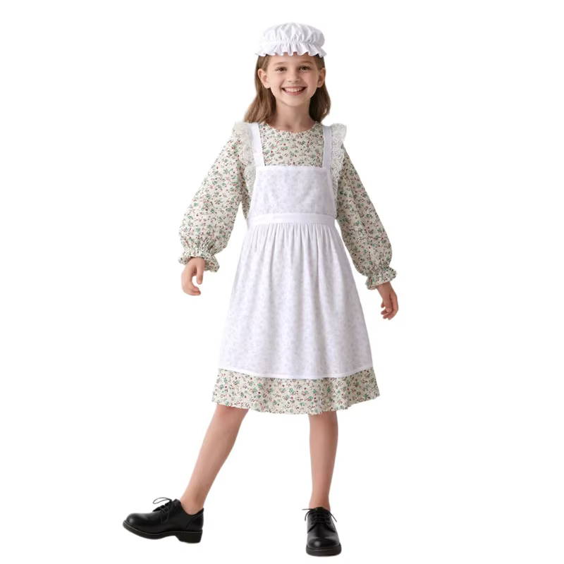 Robe à imprimé Floral mexicain de Style victorien pour filles, Costume de spectacle ethnique, tenue de fête de Festival avec chapeau, Costume de danse scolaire