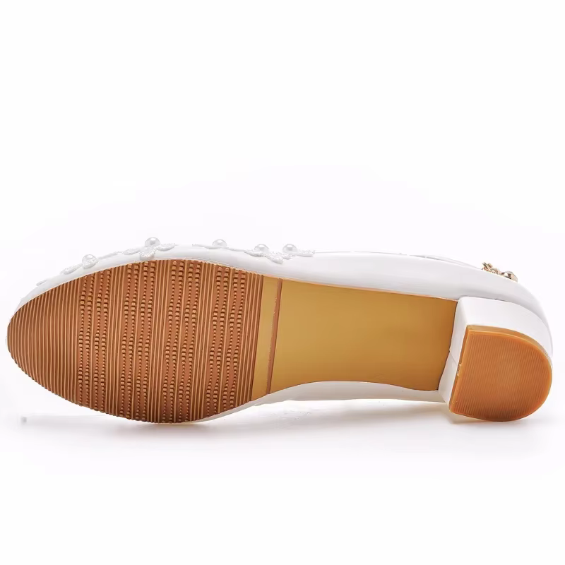 XIHAHA femme mode chaussures de mariage demoiselle d'honneur Banquet blanc dentelle fleur perle bout rond talons hauts femmes pompes de mariée chaussures