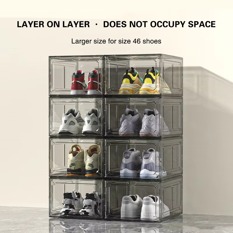 Boîte à chaussures transparente avec porte d'aspiration magnétique