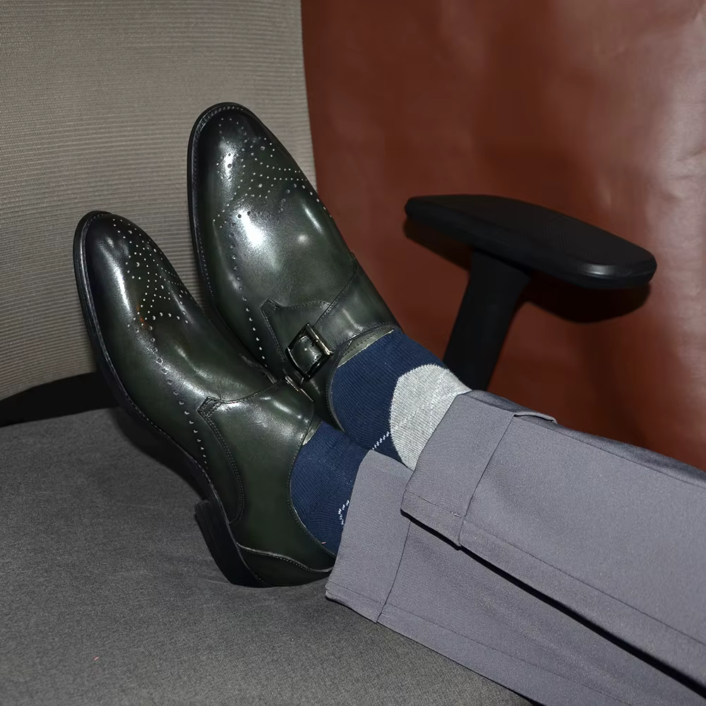 Chaussures habillées élégantes pour hommes à boucle unique en cuir véritable