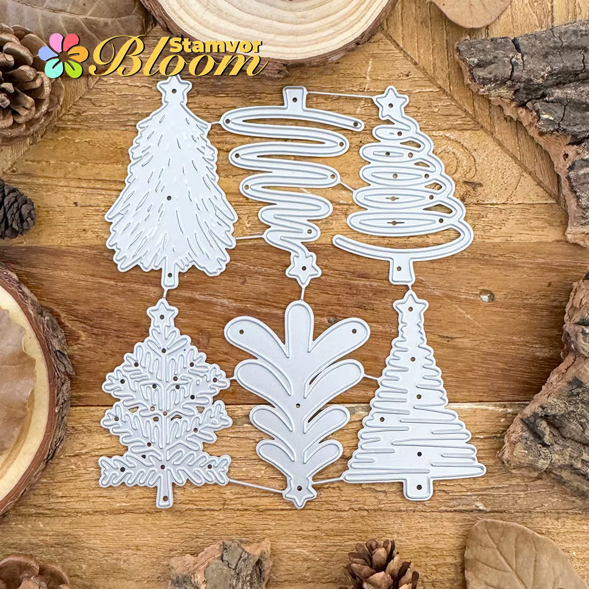 Original beaux 6 Styles d'arbres de noël avec étoiles matrices de découpe en métal Scrapbooking gaufrage décoratif