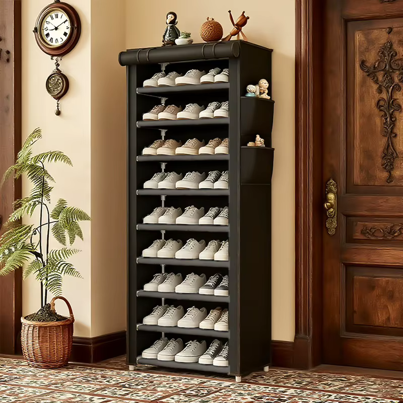 Meuble à chaussures à 9 niveaux avec housse anti-poussière