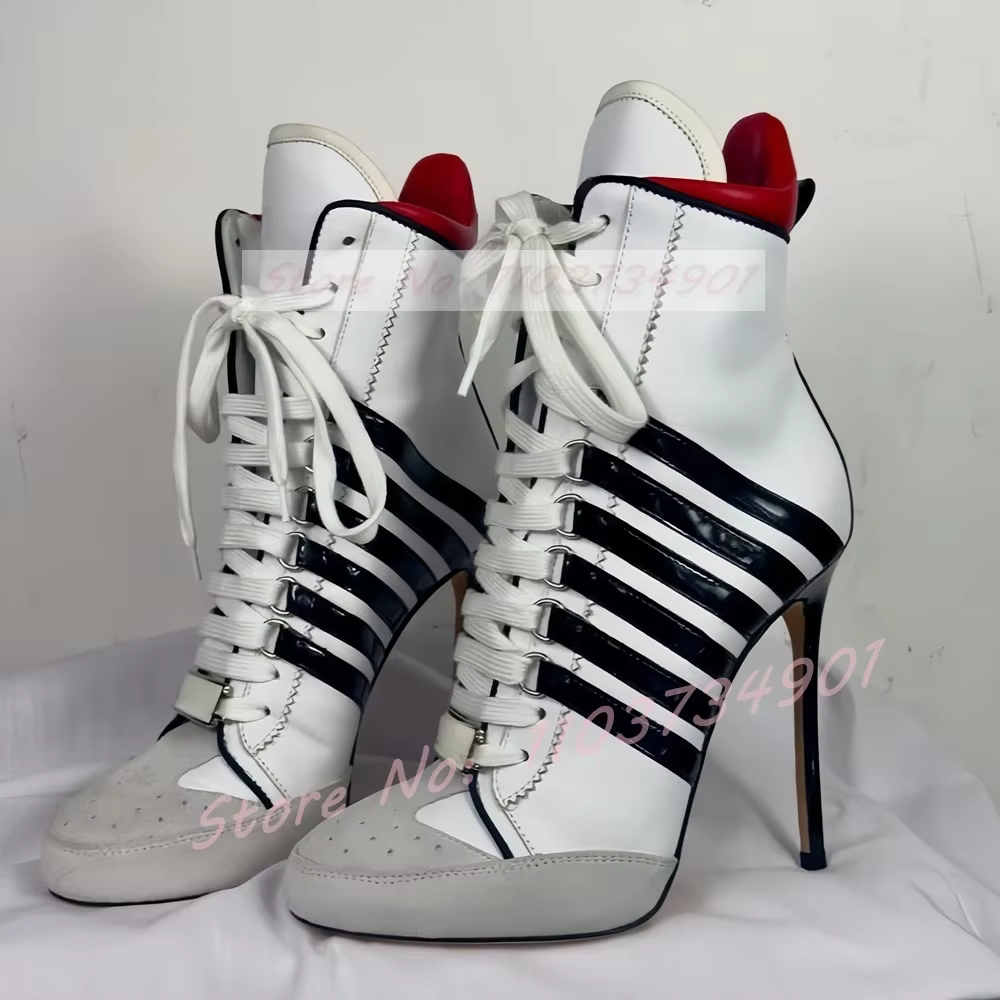Baskets montantes blanches à talons hauts pour femmes