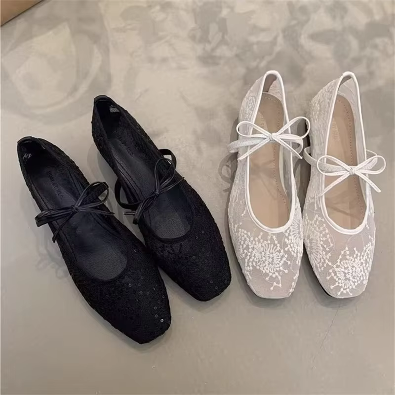 Nouvelles Chaussures Plates Féeriques en Maille avec Nœud 2026 pour Femmes – Respirantes et à Bout Peu Profond