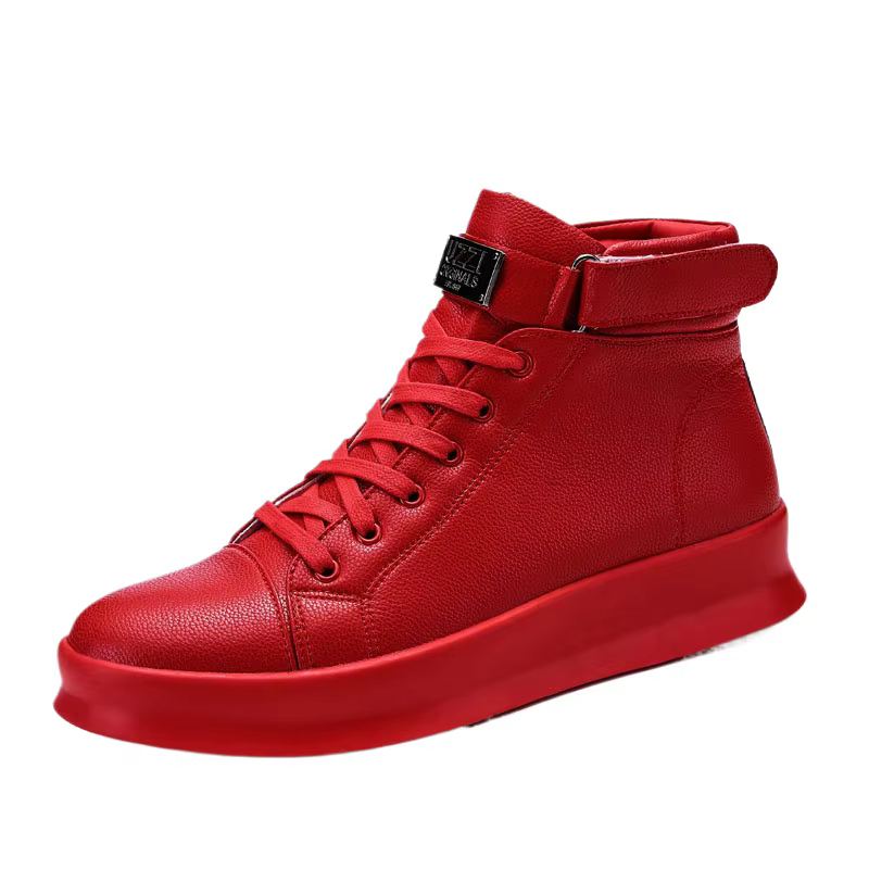 Mode luxe hommes rouge baskets hautes en cuir PU espadrilles décontractées
