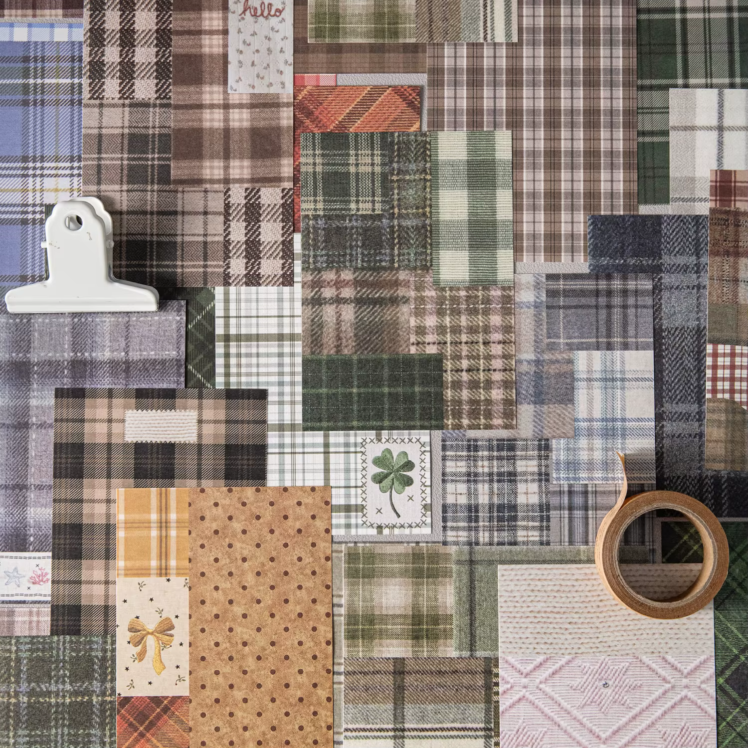 50pcs créatif plaid décor Scrapbook Vintage matériel papier Kit bricolage indésirable Journal Collage Album Photo rétro fond papier ﻿