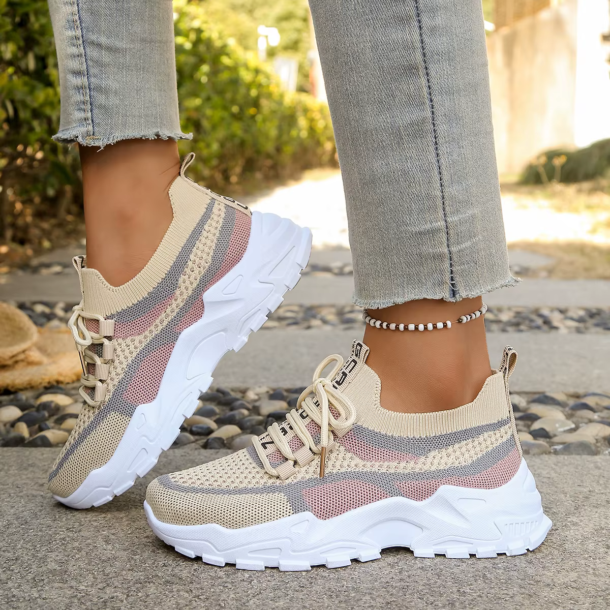 Chaussures pour femmes - Chaussures de sport décontractées été 2026, respirantes et légères, bicolores ou monocolores, chaussures de travail tendance