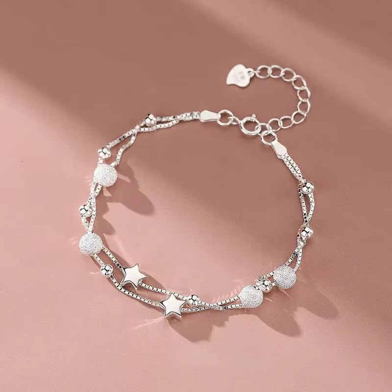 Bracelets en argent Sterling 925 avec belles étoiles pour femmes, bracelet à perles réglable de créateur de mode coréen, bijoux originaux de luxe