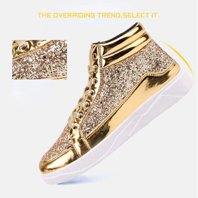 Offre spéciale homme baskets hautes luxe paillettes hommes bottines mode chaussures décontractées antidérapantes haute