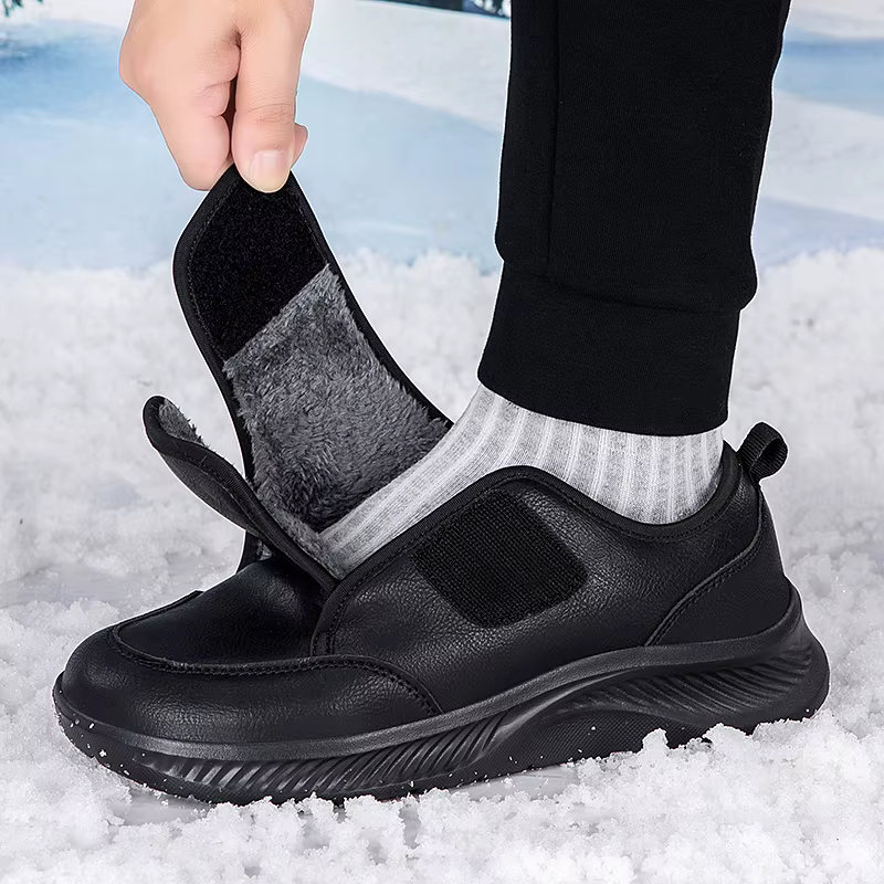 Chaussures orthopédiques et diabétiques en cuir à bout large doublées de fourrure pour l'hiver, ajustables, pour hommes et femmes, soulagement de la douleur des pieds enflés et gras