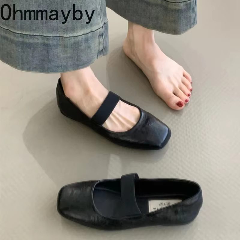 Chaussures plates de Ballet à bout carré pour femmes, chaussures de ballerine confortables à semelle souple avec bande élastique peu profonde, printemps-automne