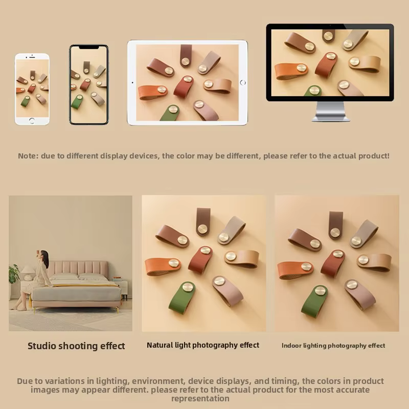 Poignée en bois massif de style japonais Wabi-Sabi avec couche supérieure en bois naturel et texture en cuir de vachette pour portes et tiroirs de meubles