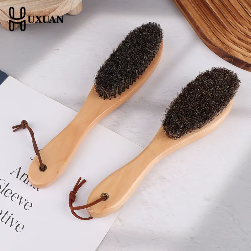 Brosse en crin de cheval, manche en bois, brosse pour vernis à chaussures, brosse de nettoyage du linge en crin de cheval doux, brosse de nettoyage antistatique