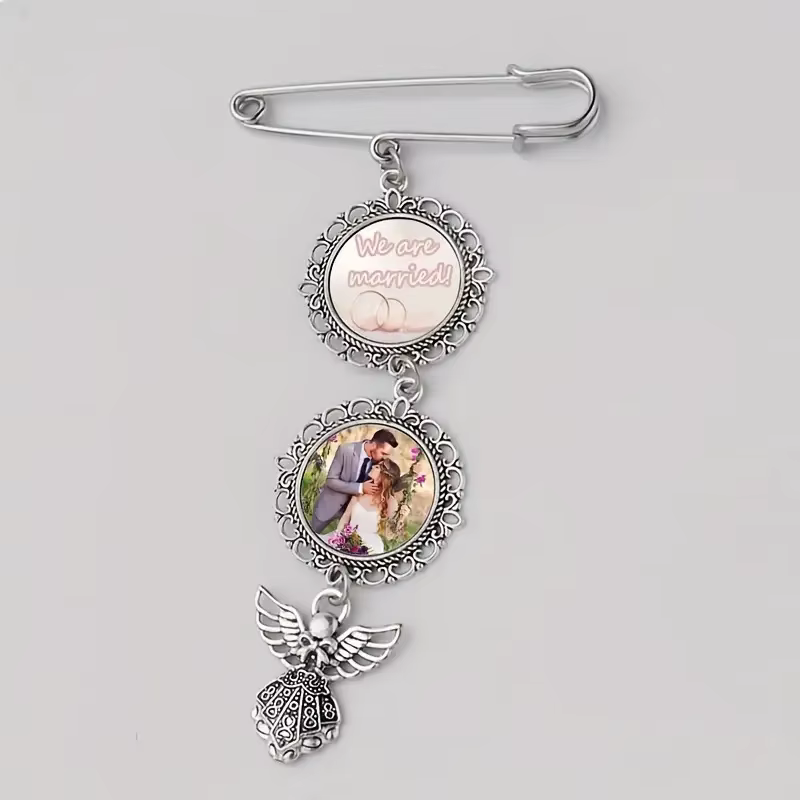 Photo personnalisée personnalisée bouquet de mariage pendentif accessoire porte-clés décoration commémorative, décoration de badge de broche