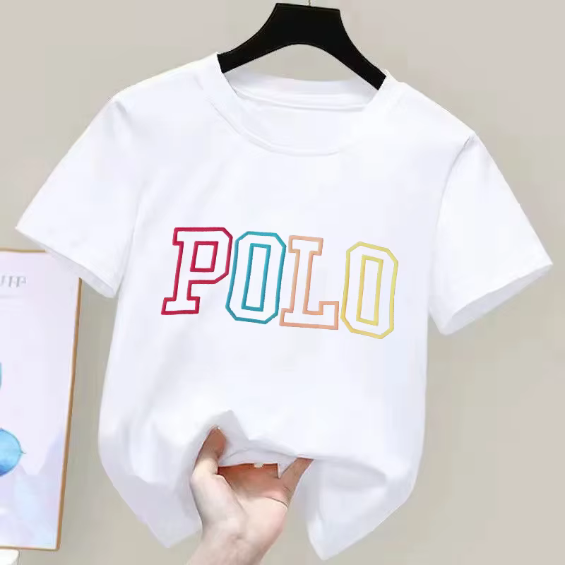 Polo tendance à imprimé lettres, décontracté et polyvalent, adapté à la tenue quotidienne des filles, t-shirt d'été pour enfants, 100% pur coton, style coréen