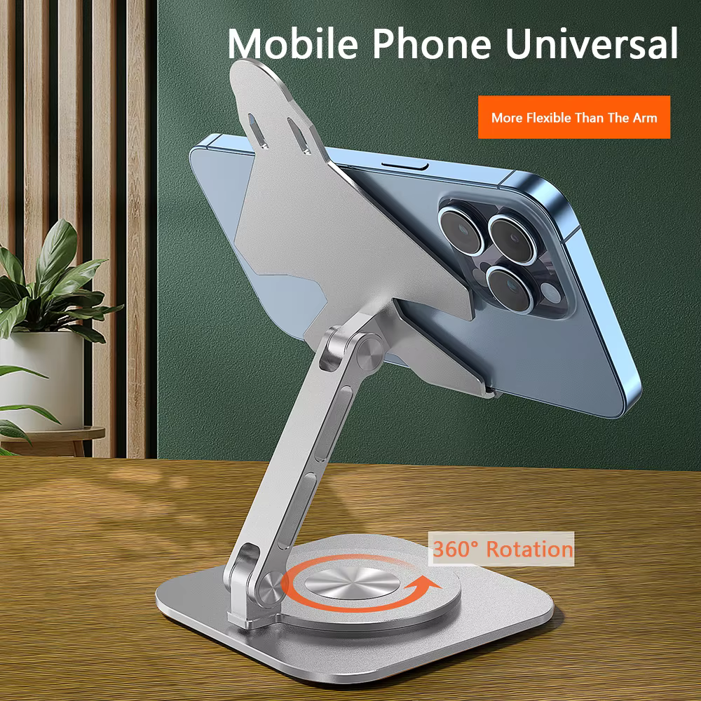 Support de téléphone réglable à rotation à 360 °, support de bureau pliable pour iPhone Samsung Xiaomi Redmi Huawei Oneplus, support de téléphone portable en alliage d'aluminium, support portable de b