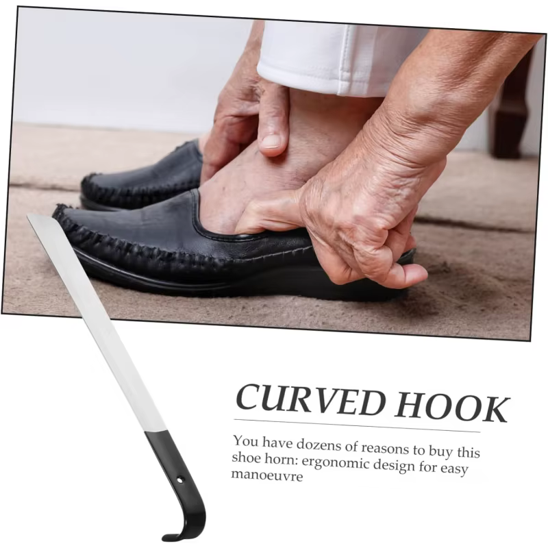 Chausse-pied Extra-long robuste (1.2/1.5/1.8mm d'épaisseur) avec poignée en cuir – pour personnes âgées
