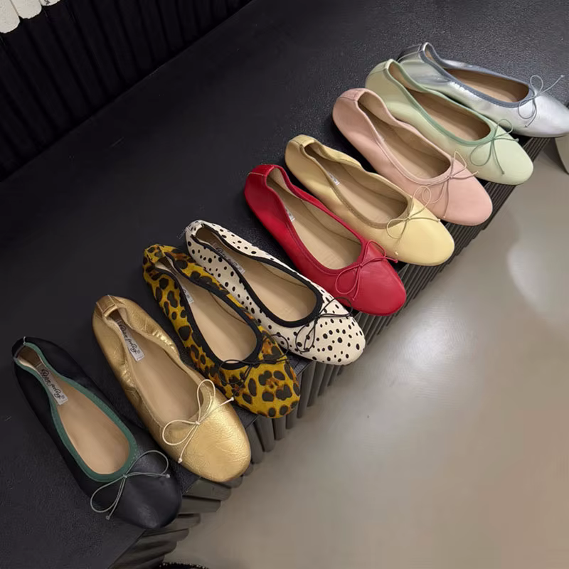 Chaussures plates roses à bout rond pour femmes, chaussures à la mode avec nœud papillon, chaussures plates à enfiler, nouvelle collection printemps-été
