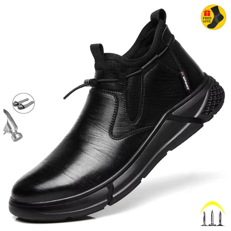 Chaussures de travail de sécurité imperméables en cuir noir pour hommes