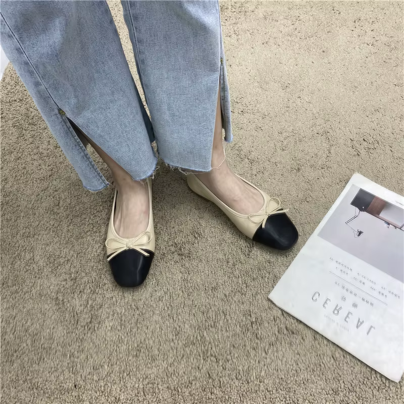 Grande taille 44 45 46 47 48 chaussures plates femmes printemps automne arc nouveau bout carré peu profond dames