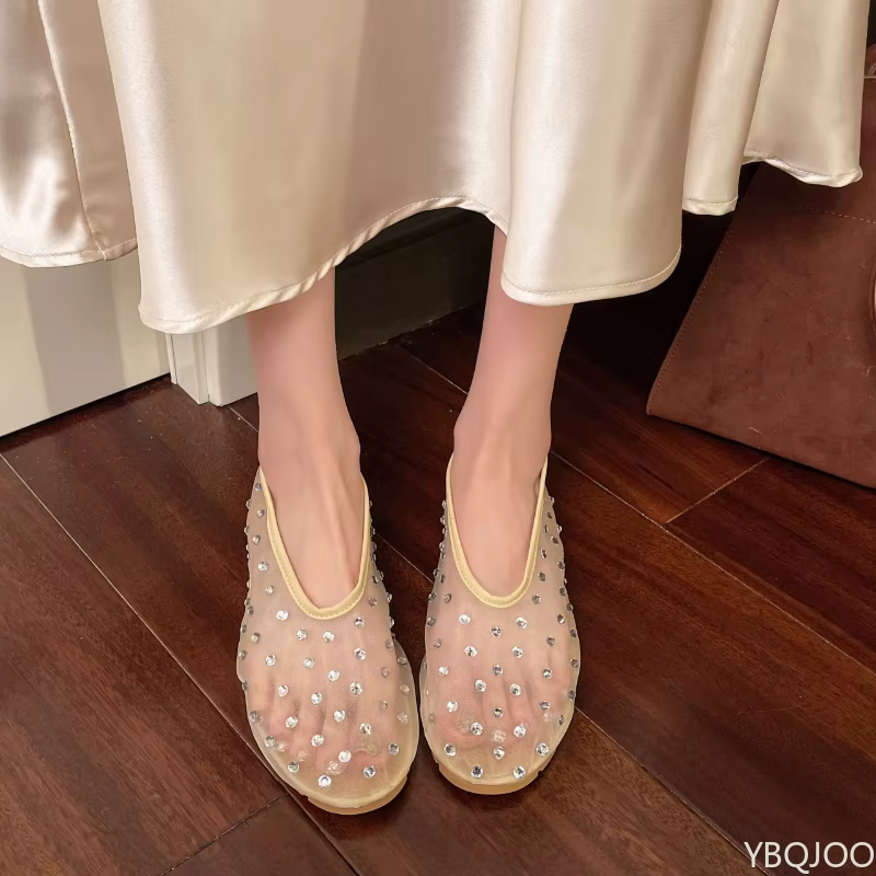 Chaussures Mary Jane Diamant 2025 pour Femme – Nouveauté Été 2025 – Ballerines Plates en Maille à Bout Peu Profond – Polyvalentes – Sandales Tendance Grandes Tailles