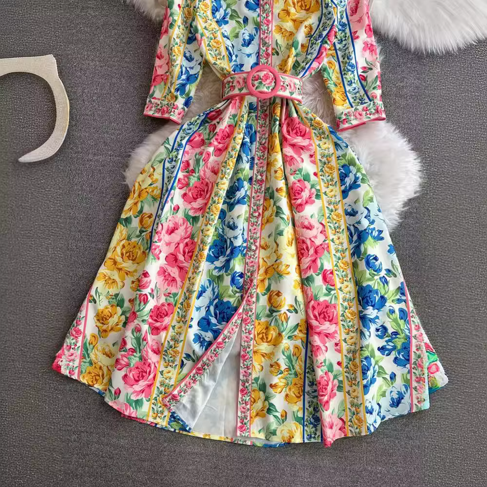 Robe de Soirée de Style Bohème pour Femme, à Manches Courtes, à Revers, Imprimé Floral, Élégante, Slim, Ligne A, Midi, Printemps Été