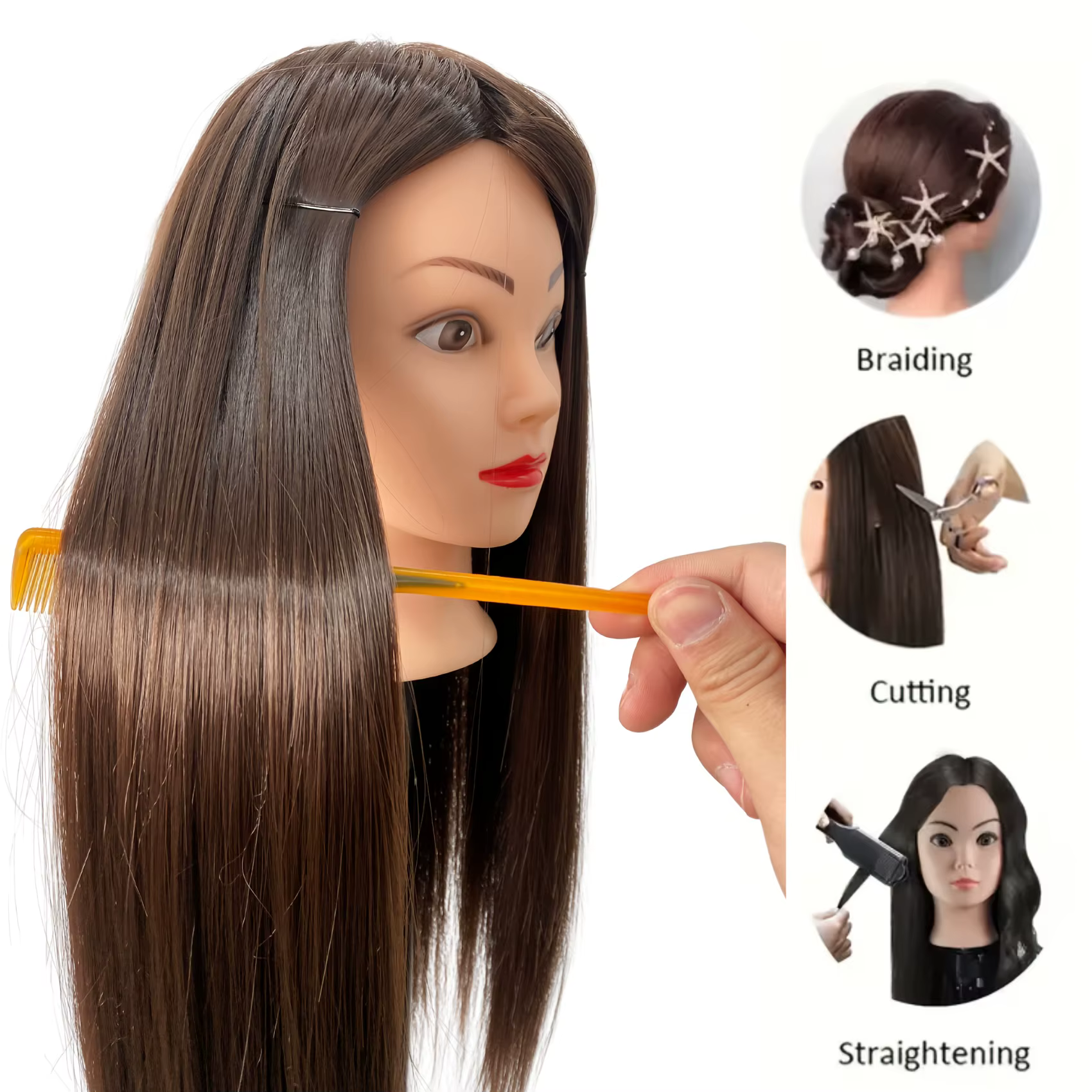 Tête de mannequin femme professionnelle de 26 pouces avec cheveux pour tresser, coiffage et pratique de conception, démonstration de coiffure
