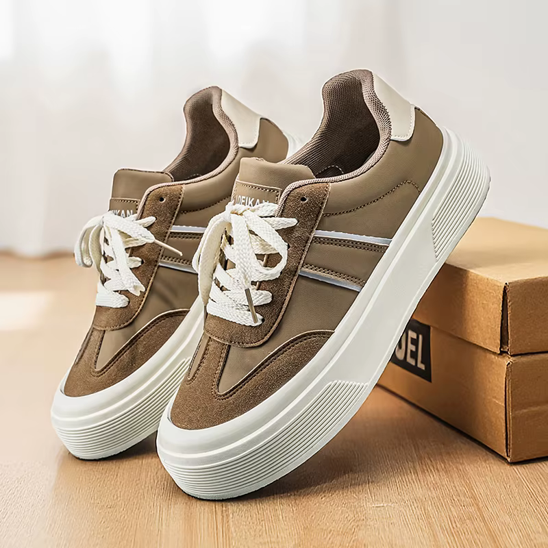 Baskets basses bicolores pour hommes avec semelle épaisse – Options marron/beige