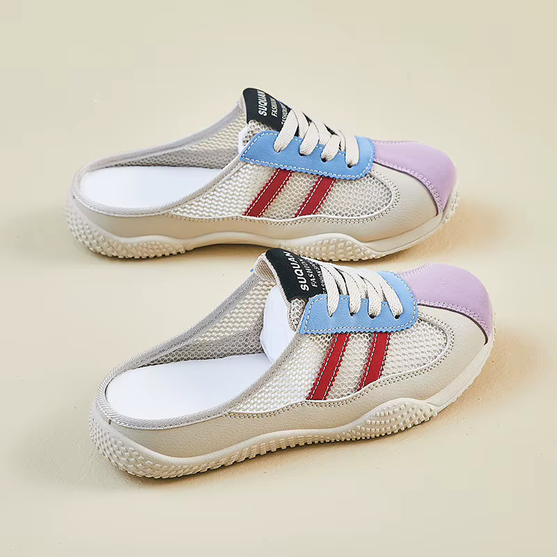 Chaussures plates pour femmes maille Patchwork femme à lacets Sneaker sans talon