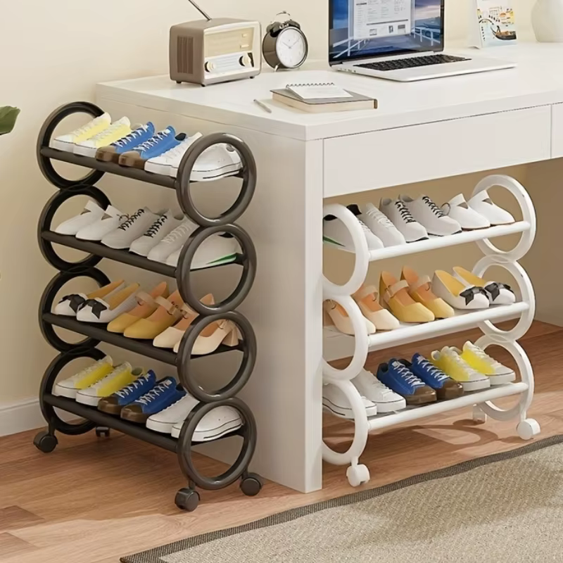Étagère à chaussures rotative à 3/4 niveaux avec 360 ° Roues pivotantes et poignée annulaire mignonne – Organisateur