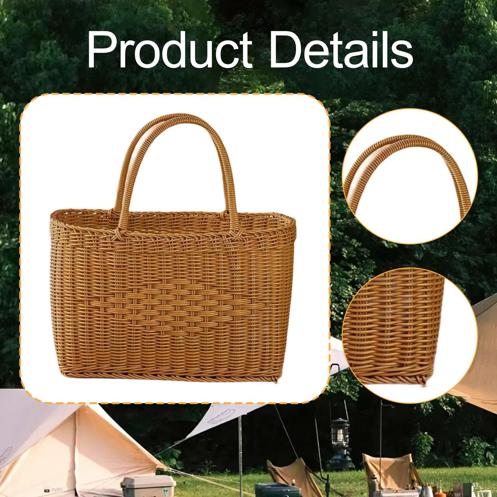 Panier de pique-nique tissé à la main, simple, portable, avec poignées, multifonctionnel pour