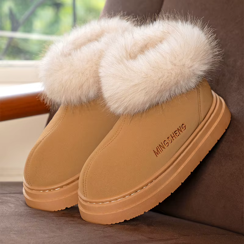 Chaussures chaudes d'hiver pour femmes et hommes, bottes de neige chaudes d'intérieur et de rue, en fausse fourrure douce, Style à enfiler, bottes courtes de loisirs pour filles et garçons