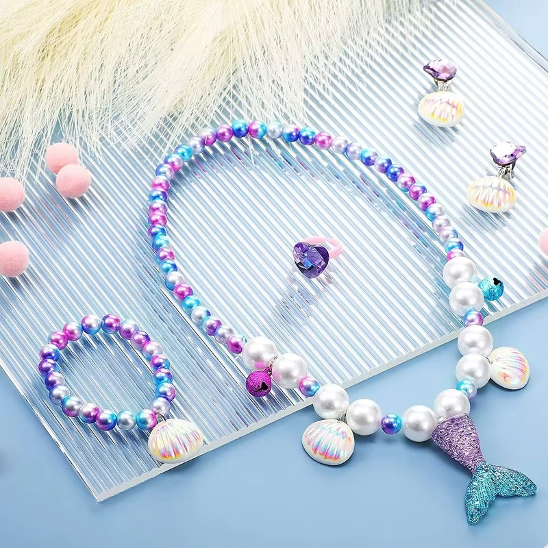 Ensemble de colliers et boucles d'oreilles en forme de sirène, cadeaux d'anniversaire pour filles, cadeaux de mariage, coquille, fournitures de bijoux de fête