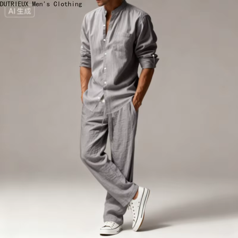 Chemise + pantalon surdimensionné à manches longues, Simple et polyvalent, costume en lin confortable pour hommes, ensemble deux pièces en coton et lin pour hommes, automne