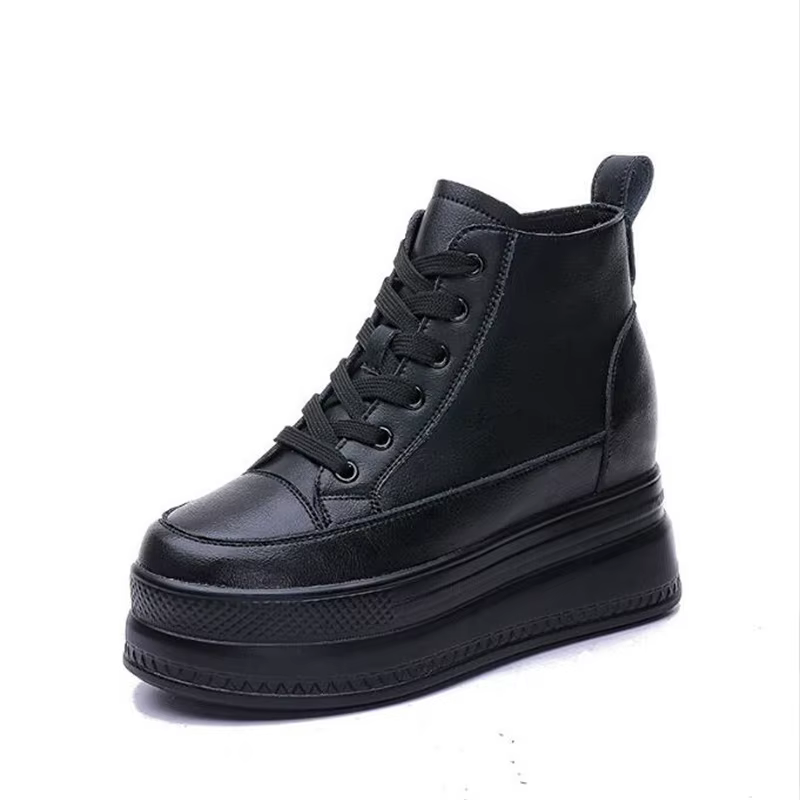 Femmes baskets hautes plate-forme respirant en cuir véritable chaussures printemps dame