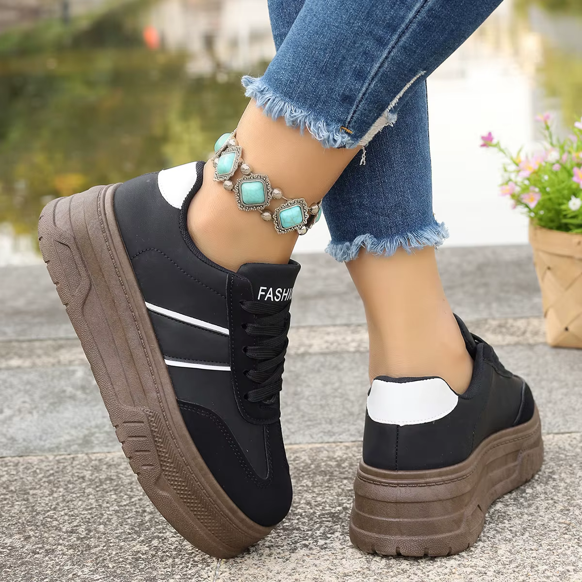 Chaussures de sport décontractées à semelle épaisse style rétro Dequn