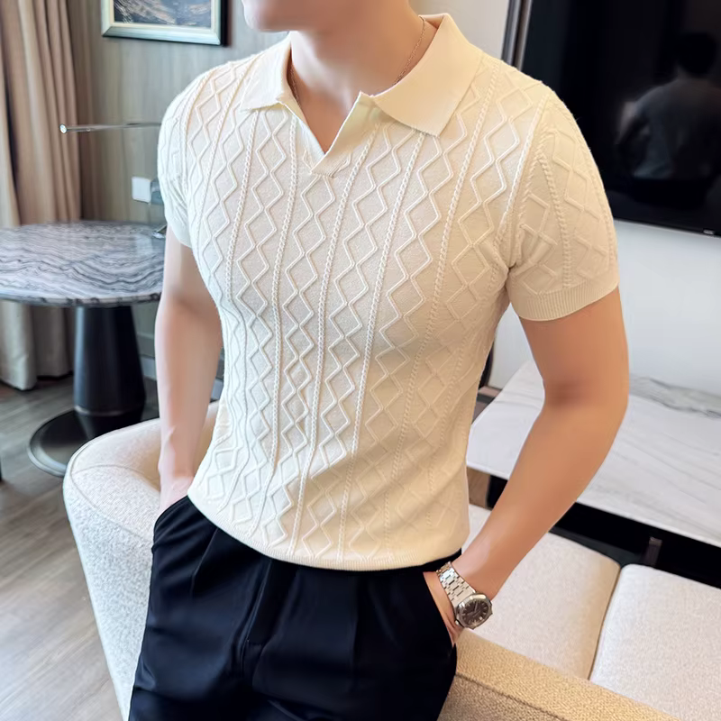 Polo Style chandails pour hommes automne hiver nouveau coupe ajustée à manches courtes hommes Pull décontracté col rabattu tricoté Pull Homme 3XL