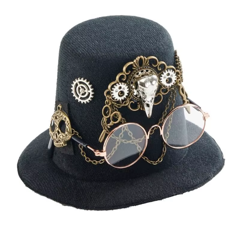 Chapeau Fedoras gothique 39BB, équipement Steampunk, Costume jeu rôle pour hommes femmes, haut-de-forme