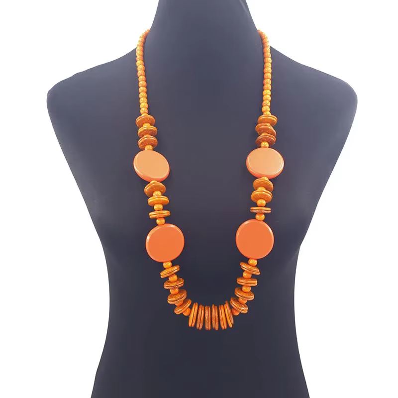Collier long de style bohème pour femmes, perles en bois faites à la main, bijoux géométriques ronds vintage, accessoires de bijouterie