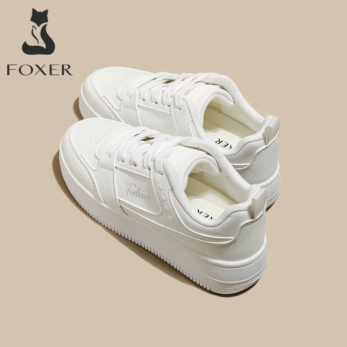 Chaussures blanches à semelle épaisse pour femmes de la marque FOXER