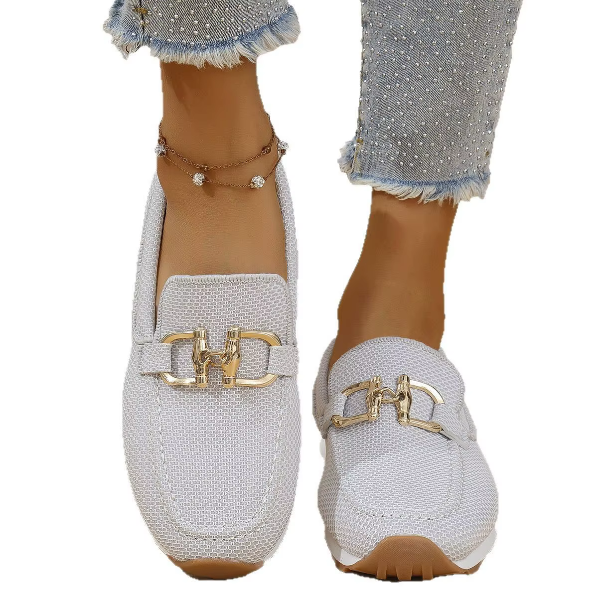 Chaussures décontractées à bout rond avec boucle métallique pour femmes