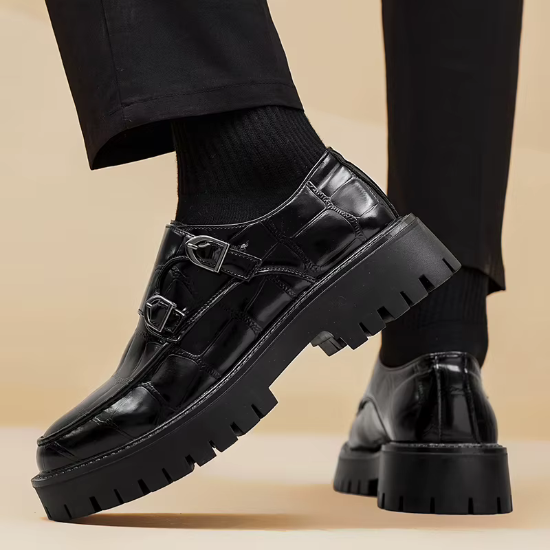 Hommes sans lacet plate-forme hauteur augmenter mocassins semelle épaisse chaussures en cuir fête de mariage bureau