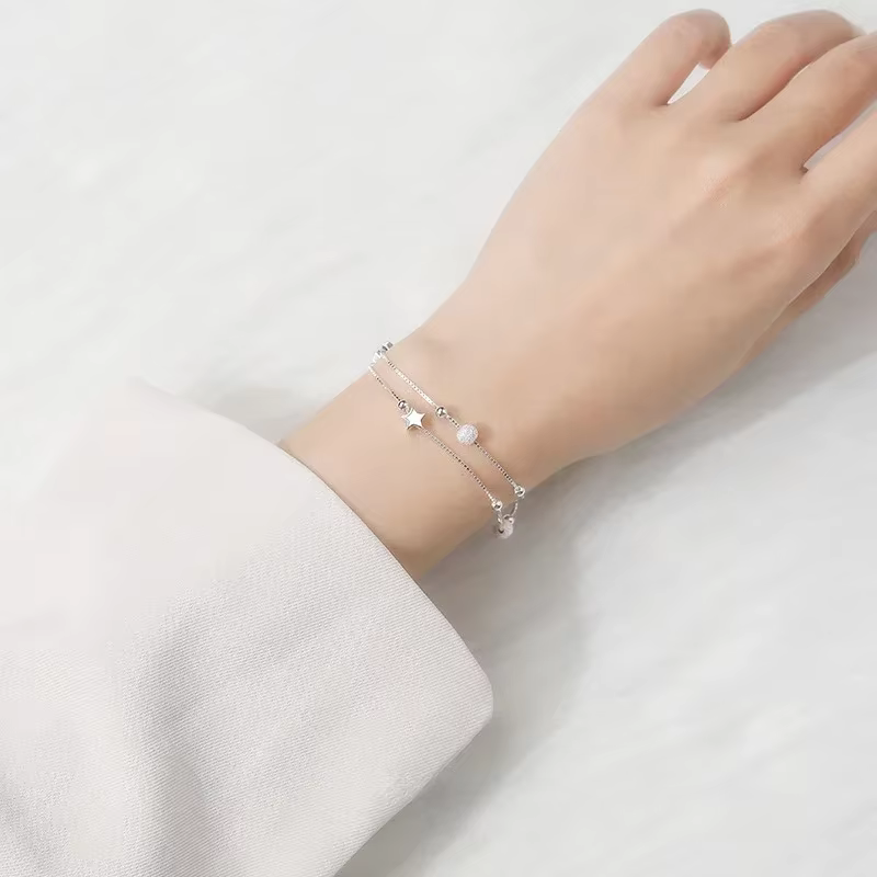 Bracelets en argent Sterling 925 avec belles étoiles pour femmes, bracelet à perles réglable de créateur de mode coréen, bijoux originaux de luxe